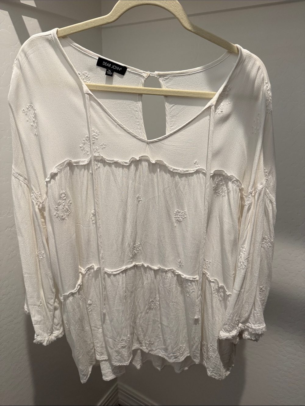 Dear John White Embroidered Boho Peasant Tunic